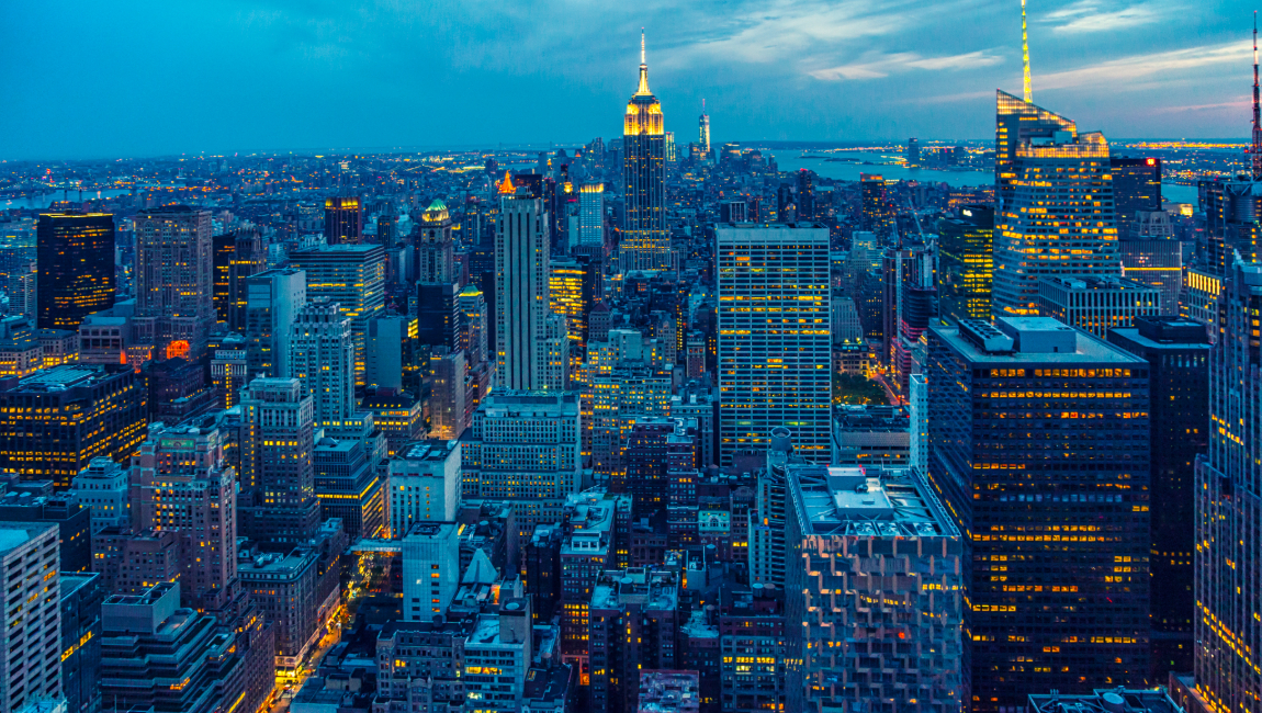 New York City skyline view at night