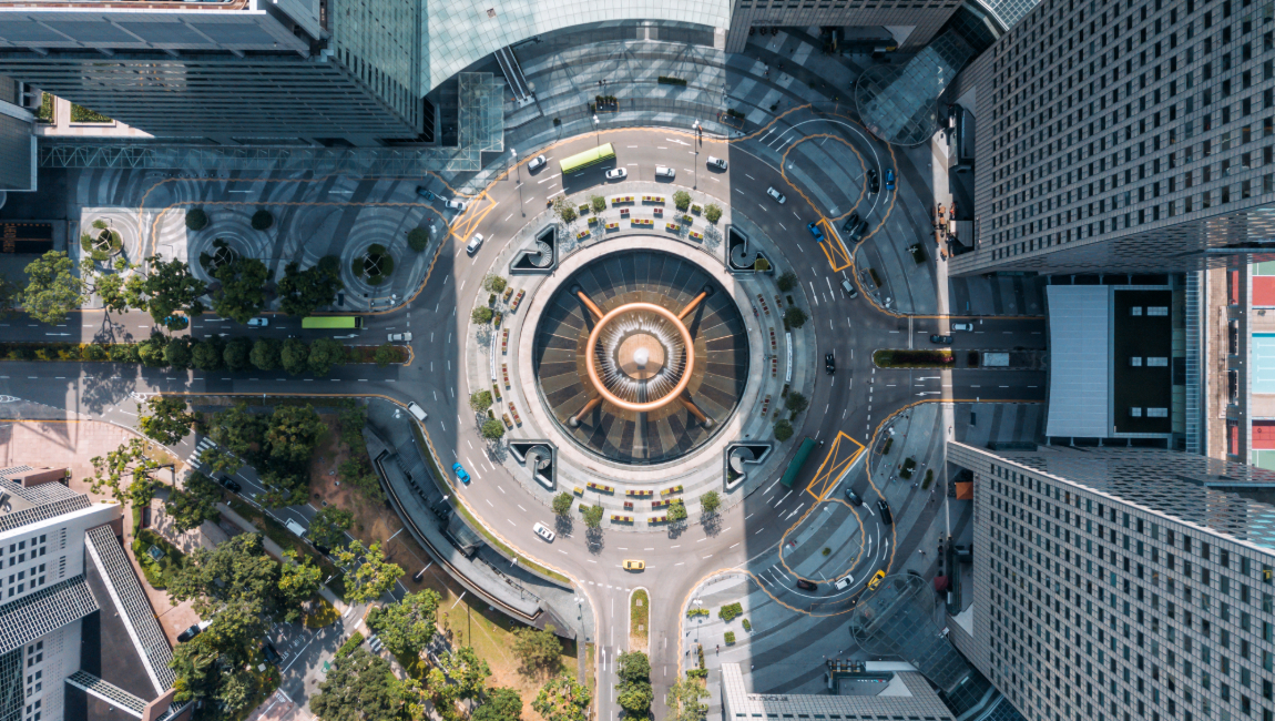 Aerial view of city roundabout