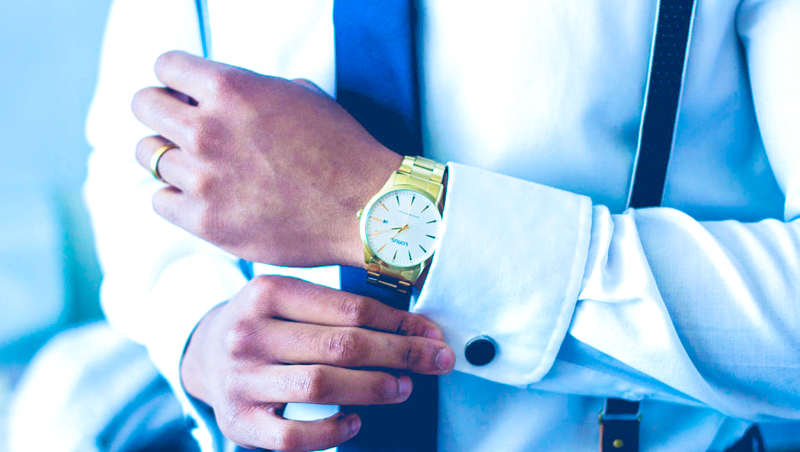 Zoomed in view of businessman wearing a watch
