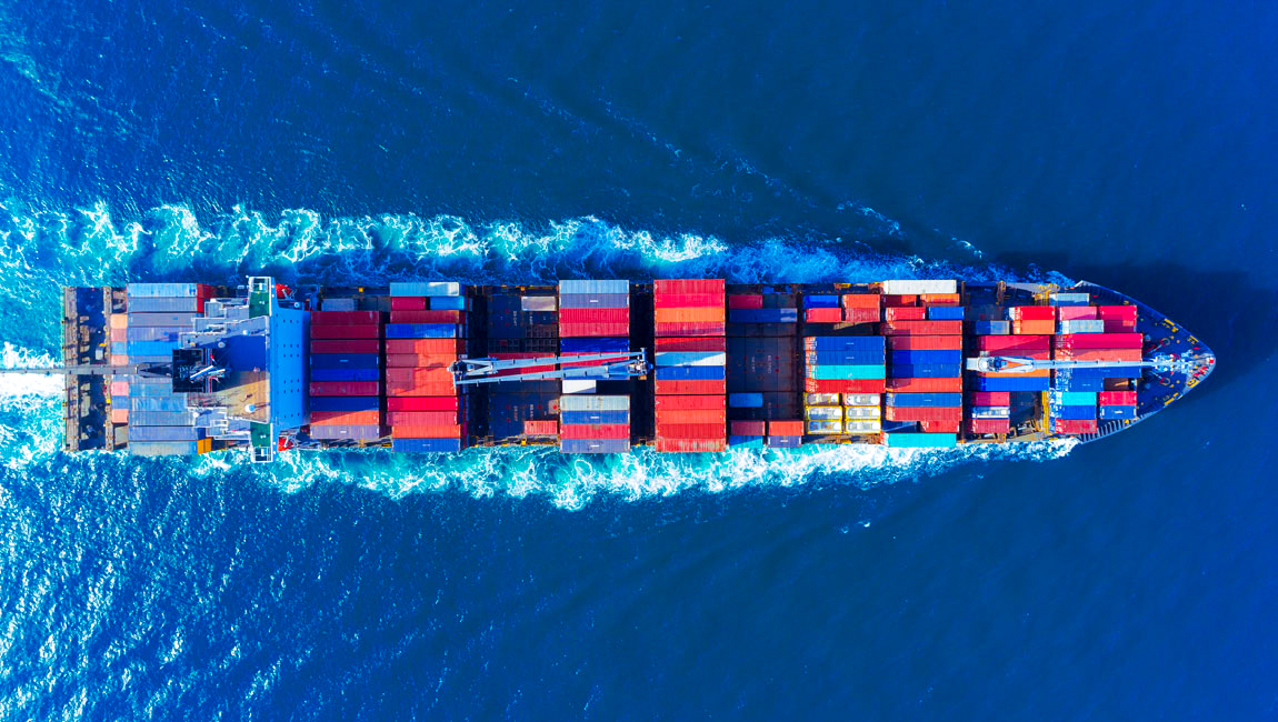 Aerial view of ship transporting cargo