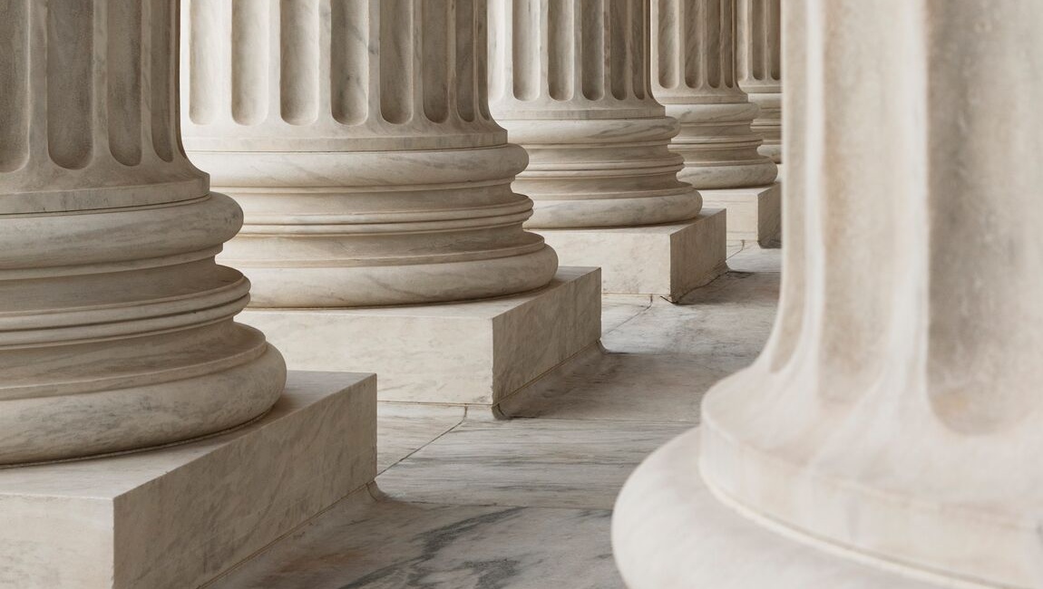 Close up government building columns